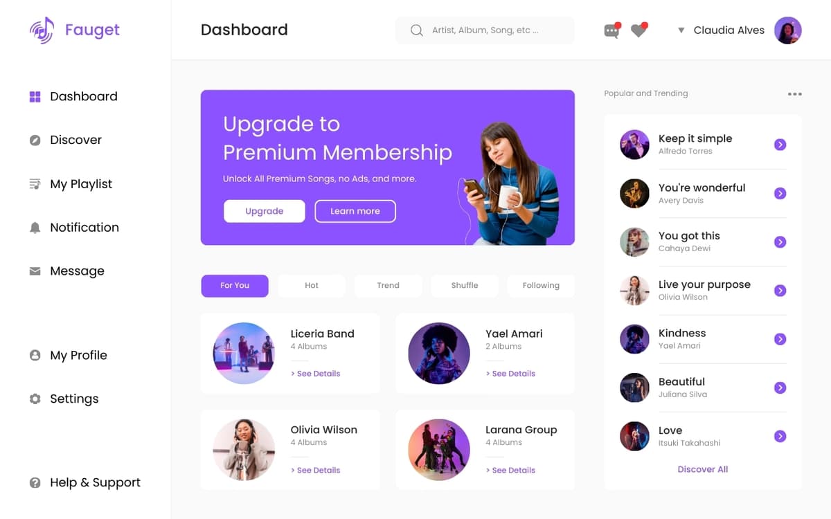 Clean Purple Modern Music Online Streaming Prototype